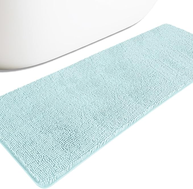 Bathroom Runner Rug 24 x 72 Non Slip – Extra Long Bath Mat | Absorbent and Washable Thick Chenille Runner Rug for Bathroom, Shower, Tub, Sink(Aqua)