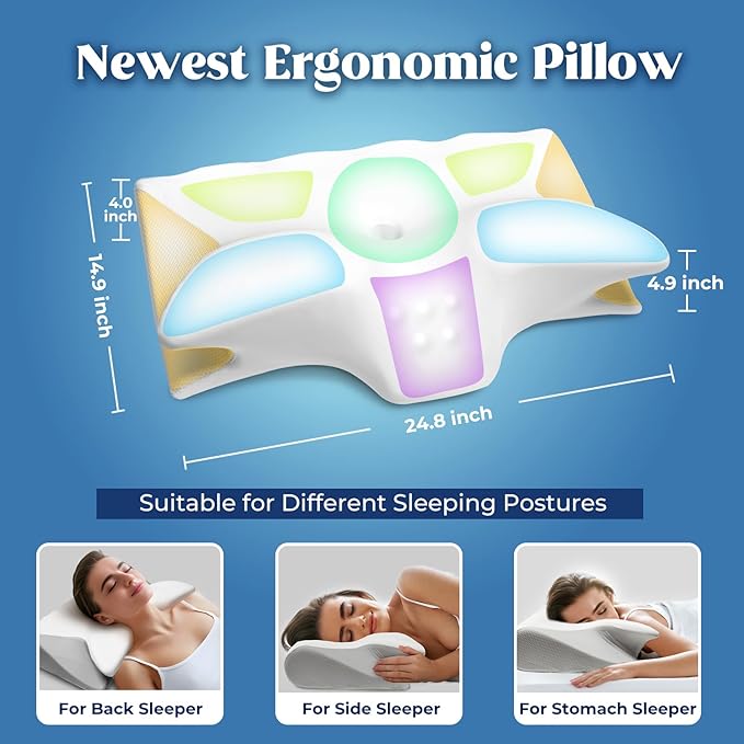 Cervical Pillow for Neck Pain Relief, Cooling Contour Memory Foam Pillows Support Odorless Ergonomic Neck Pillow Adjustable Orthopedic Bed Pillow for Side Back Stomach Sleeper with Pillowcase