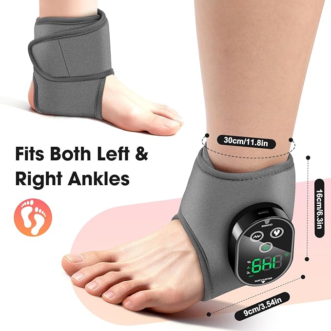Cordless Ankle Massager for Pain Relief, Heated Ankle Massager, Foot Massager for Neuropathy, Ankle Heating Pad, Foot Heating Pad, Heated Foot Massager, Single One, Grey