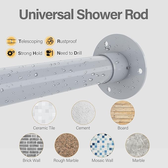 L Shaped Corner Shower Curtain Rod, 39" - 69" x 55" - 85" Adjustable 90 Degree Curved Bathroom Rod Square Rail No Sag with 12 Hooks & Ceiling Support - Silver Gray