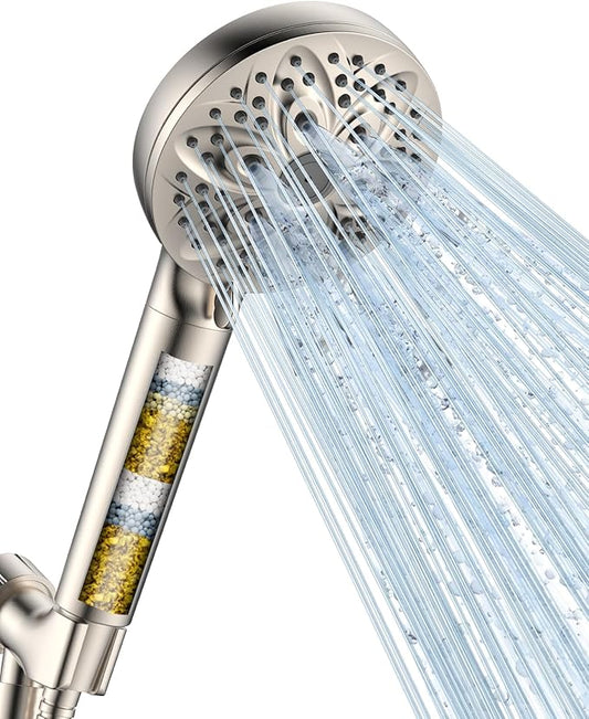 6-Setting Filtered Handheld Shower Head, JDO High Pressure Shower Head with Replaceable Filter Cartridge 4.7 Inch Detachable Showerhead for Chlorine Hard Water Removal 59 Inch Stainless Steel Hose