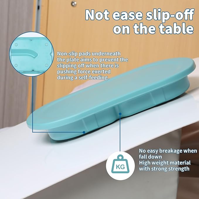 Adaptive Utensils Scoop Weighted Plate with Lid,Spill-Proof 4-Compartment Divided Plates with Extra Wall for Elderly,Non-Slip Disabled Products for Handicapped-Pack of 1