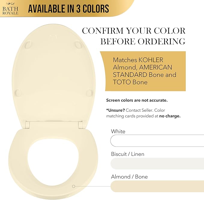 Bath Royale Toilet Seat Elongated with Cover BR501-02 Soft Close, Heavy Duty, Comfortable, Stain-Resistant and Easy to Keep Clean, Fits All Toilet Brands, Executive Series - Almond/Bone