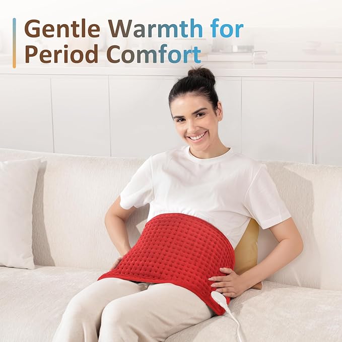 Comfytemp Heating Pad for Back & Period, Electric Extra Large Heat Pad, Birthday Gifts for Women Mom Dad & Mother Day Gift, Moist Neck Shoulder Legs Arm Abdomen Knee Heated Pad Washable, 12"x24", Red