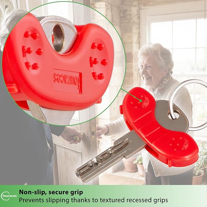 Key Turner Aid with Ergonomic Handle – 4 Pack, Large Easy-Grip Surface, Added Leverage to Turn the Key with Low Hand Strength, Arthritis Daily-Living Support, Disability Assistive Device
