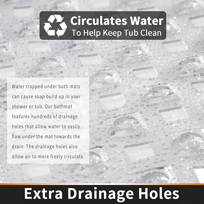 Yimobra Non Slip Bath Mat, Super Strong Suction Cups,34.5"x15.5"Long Tub Mat with Drain Holes, Machine Washable Fast Draining Shower Mats, Bathroom Essentials,Clear