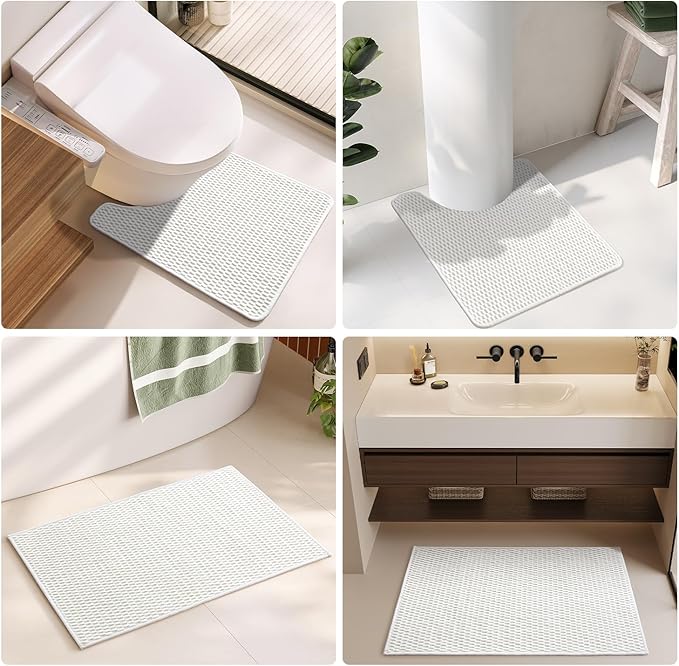 TYUU Bathroom Rugs Non Slip Washable, Super Absorbent Thin Bath Mat Quick Dry Low Pile Bathroom Rug, White 24"x47"