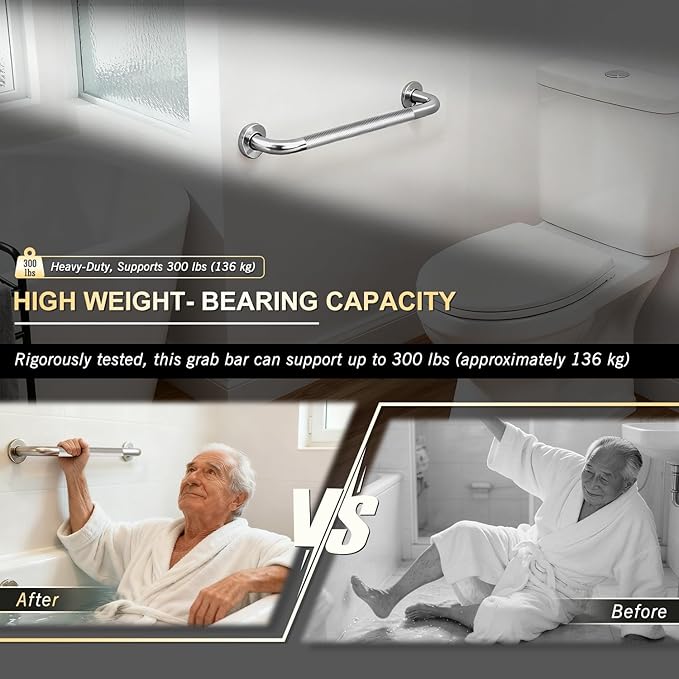 supregear Grab Bars for Bathtubs and Showers, Anti Slip Bathroom Grab Bars for Seniors, 304 Stainless Steel Safety Shower Handle, Toilet Handicap Elderly Assist Bathroom Wall Handle, 22 inch