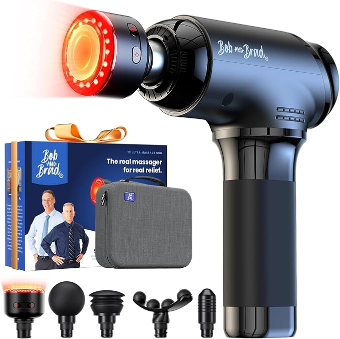 BOB AND BRAD T2 Ultra Massage Gun with Heat and Red LED Therapy, Heated Deep Tissue Massager for Athletes, FSA Professional Percussion Massager for Muscle Relief, Portable Massagers HSA Eligible