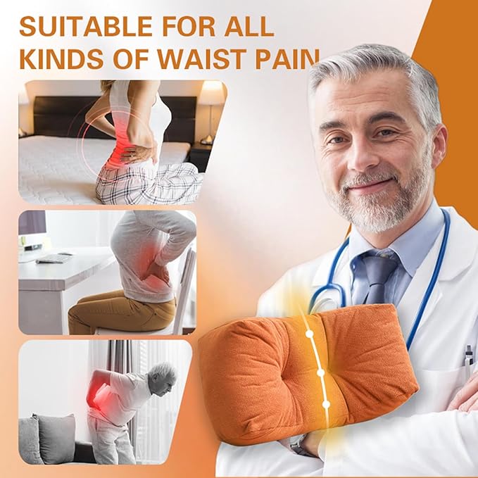Lumbar Support Pillow Small Lower Back Pillow for Office Chair, Car Seat, and Desk Chair Ergonomic High-Elasticity Cushion for Pain Relief and Comfort on Sofa, Bed, or Travel (Orange)