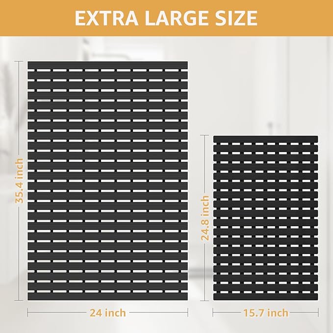 Yolife PVC Large Shower Mat, 35.4 × 24 Inch Non Suction Cup Non Slip Shower Floor Mat, Easy to Cut & Curlable Stand Up Shower Stall Mat, Heavy Duty Bath Shower Mats for Inside Shower