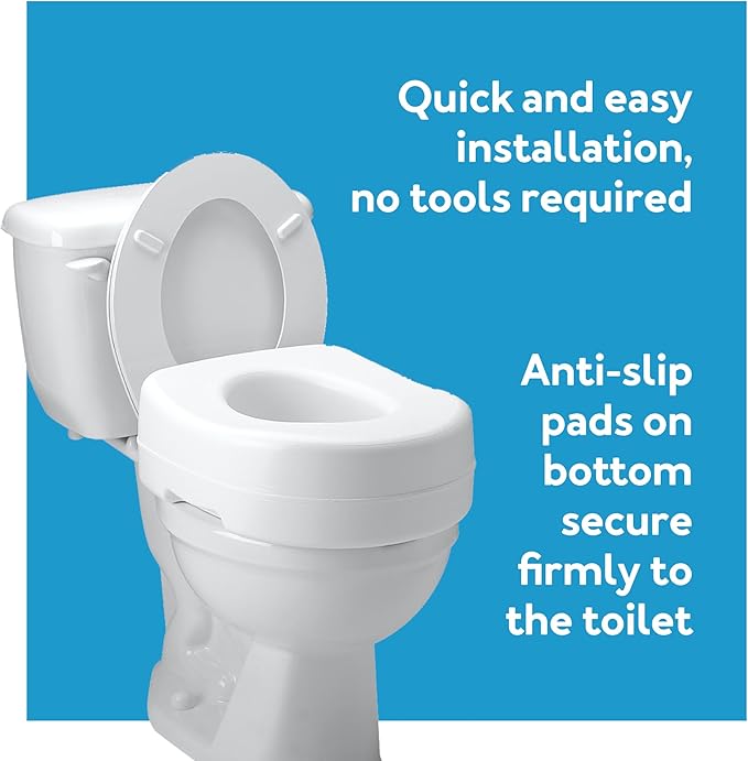 Carex Toilet Seat Riser, Adds 5 Inches of Height, Elevated and Raised Toilet Seat with 300 lbs Capacity, Standard Riser for Elderly and Handicap, Universal, Slip-Resistant, White