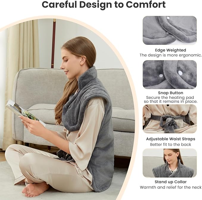Fotgear Heating Pad for Neck Shoulders & Back - 24"x37" Large Weighted Electric Heat Pad with 6 Time Settings & 8 Heating Levels, Fast Heating & Overheat Protection, Gifts for Mom Women, Gray