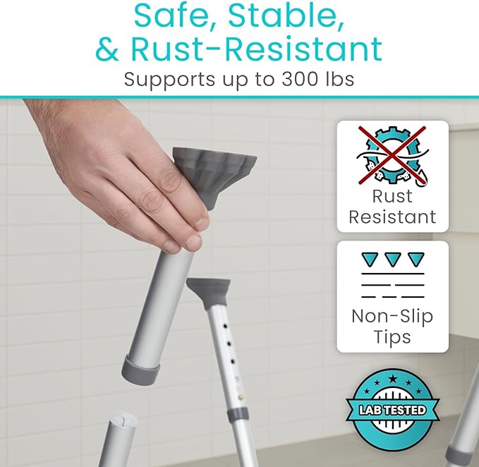 Vive Shower Chair for Elderly & Disabled - Handicap Bath Chair with Arms & U-Shape - Foldable, Adjustable Height - Padded Soaking w/Back & Drain Hole - Portable, Non-Slip, Safe Disability Aid