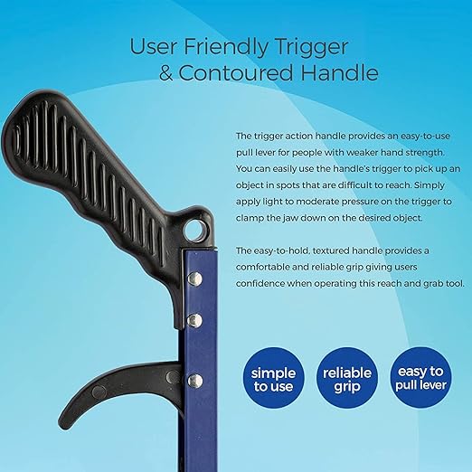 Sammons Preston Reacher, Blue, 26 Inch, Grabber Reacher Tool, Lightweight Trash Picker Grabber & Garden Nabber, Aluminum Pick Up Tool & Reaching Claw, Portable Reaching Assist & Dressing Tool, 2 Pack