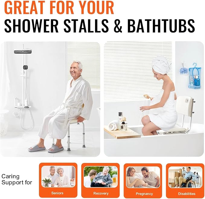53×12in Shower Chair, Shower Seat with Back, Adjustable Height Shower Stool, Shower Chair for Inside Shower Bathtub, Non-Slip Bathroom Bench Bath Chair for Elderly Disabled Handicap, 350 lbs Capacity
