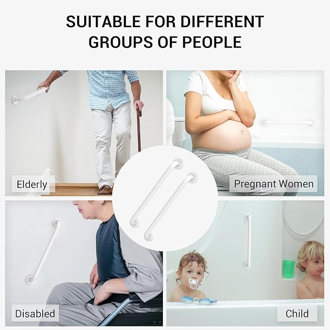 12 Inch Grab Bars for Wall White, Safety Shower Grab Bars for Seniors Elderly Handicapped, Handicap Grab Bars for Shower with Concealed Screws, Tesuchan