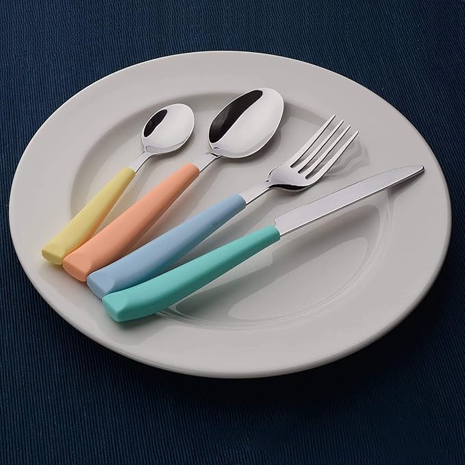 ANNOVA Silverware Set Stainless Steel Colorful Handle Tableware Kitchen Flatware Set Utensils, Includes Dinner Knives, Forks, Spoons, Salad Forks & Dessert Spoons (Mix, 24 Pieces)