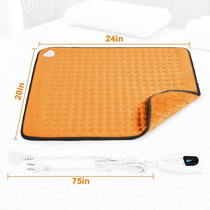 Deepsoon Heating Pad,Electric Heating Pads for Back,Neck,Moist Heating Pad for Abdomen Shoulder Knee Legs,Dry/Moist Heat&Auto Shut Off,Mother's Day Birthday for Men and Women,Orange Black,24x20 Inch
