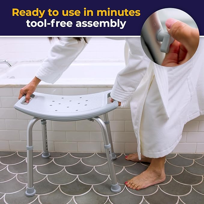Drive Medical Shower Chair for Inside Tub & Shower, Adjustable Bath Seat with Suction Feet, Non-Slip Stool for Elderly & Disabled, 300 lb Capacity