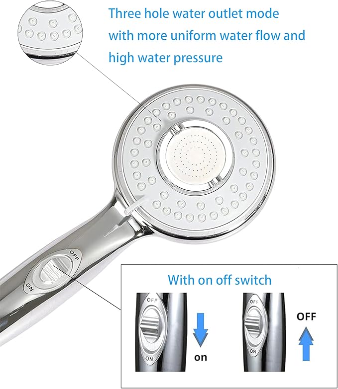 Handheld Shower Head with On/Off Switch - High Pressure 5 setting mode, Stainless Steel 6.5 ft extra long hose and Bathroom Kit Included, Universal Adapter Holder Mount for Wall,Chrome Finish