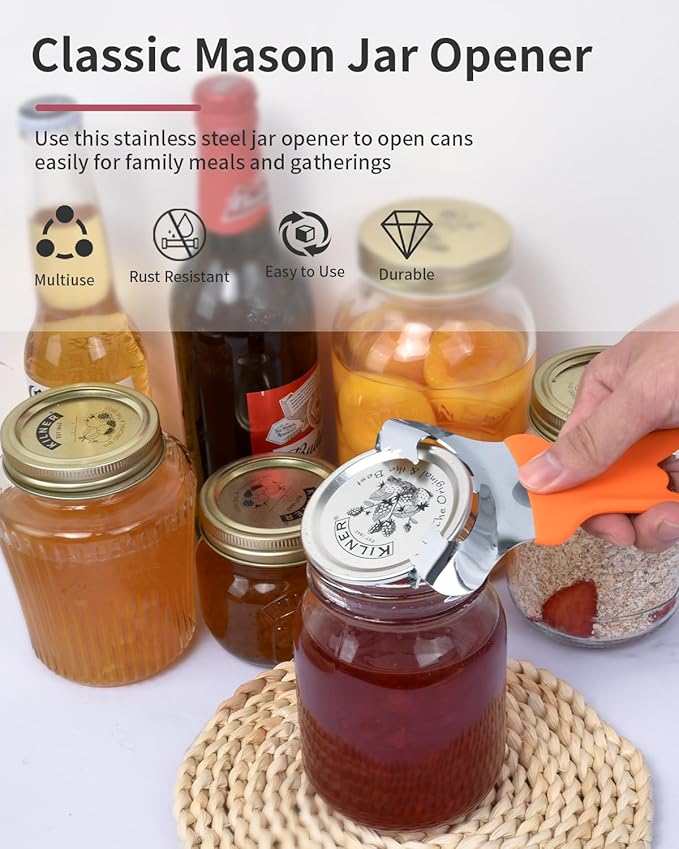 CYDW Mason Jar Opener Tool with No Lid Dents or Damage, Can Opener Manual Multi-Purpose, Easy Twist Manual Handheld Top Remover Utensil, Canning Supplies Tools and Bottle Opener, Made For Lifetime