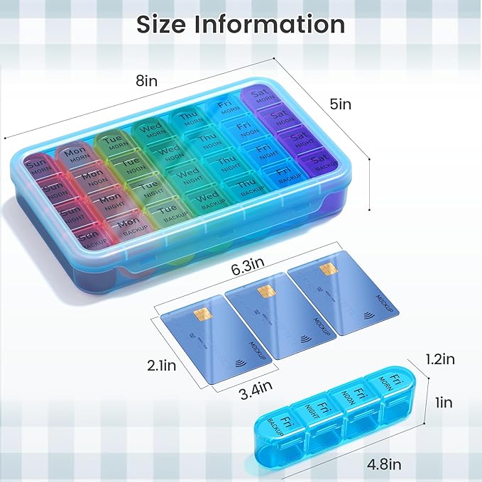 Daviky Pill Organizer, Daily Pill Box 7 Day, Weekly Pill Organizer 4 Times a Day, Large Travel Pill Case with 28 Compartment to Hold Medicine, Vitamin and Supplement (Blue)