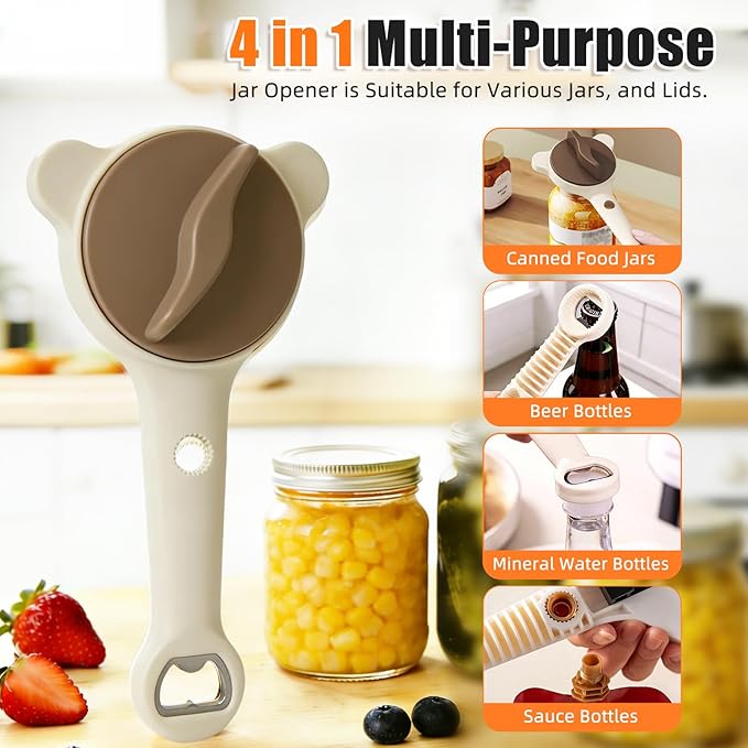 Jar Opener for Seniors,4-in-1 Adjustable Multi-Function Bottle Opener,Suitable for Sauce Jars,Bottles and All Types of Canned Foods