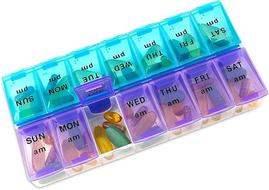 MEDca Pill Organizers - Small Pill Organizer with Weekly and Daily 2-Times-A-Day Compartments for AM/PM - BPA-Free, Portable and Travel Friendly Pill Boxes Case