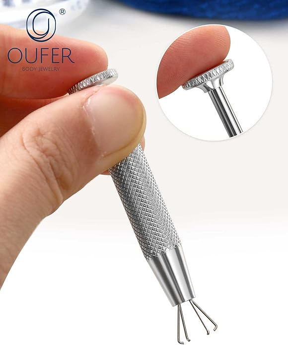 OUFER Piercing Ball Grabber, 16G 18G Flat Back Earrings Piercing Guide needle Tool, Surgical Steel Internally Threaded Push Pin External Thread Assistant Body Piercing Kit for Ear Nose Lip Tool