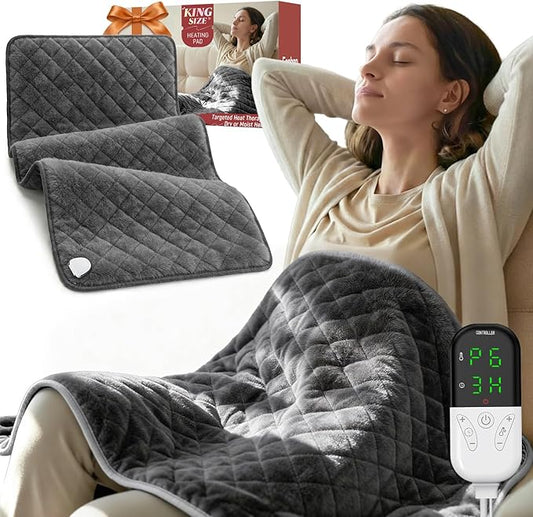 Electric Heating Pad for Pain Relief - King Size 35"x20", Moist & Dry Heat, Machine Washable Soft Velvet, Adjustable Temperature, Auto Shut-Off, Gifts for Women & Men