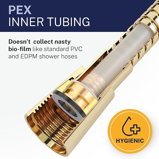 HammerHead Showers Solid Metal Shower Hose Attachment for Showerhead, Extra-Long 72-Inch Universal Replacement Hose for Hand held Shower, Polished Brass