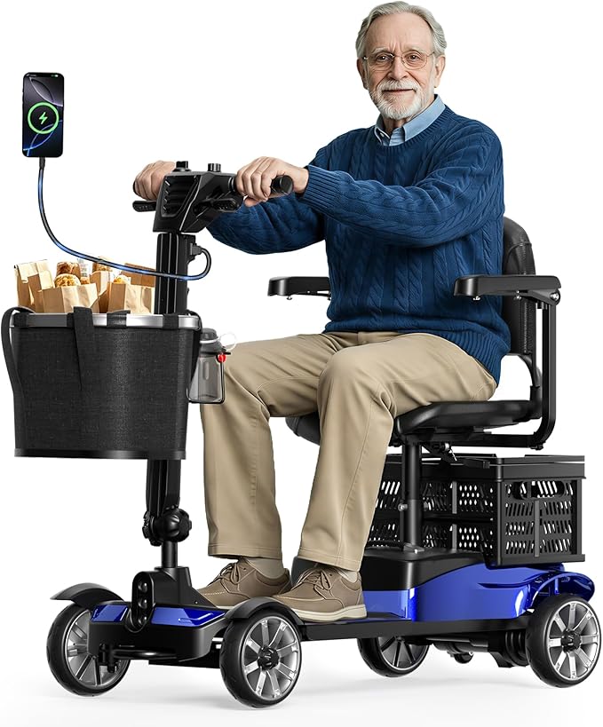 Mobility Scooter for Adults, 4 Wheel Motorized Mobility Scooter w/Dustproof Cover, 350LBS Capacity & Detachable Battery, 15Miles Electric Powered Mobility for Outdoor (Blue, 15 MI)