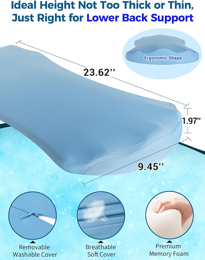 Fledano Lumbar Support Pillow for Bed – Memory Foam Lower Back Pain Relief Pillow for Sleeping, Ergonomic Lumbar Pillow for Side & Back Sleepers, Sciatica & Hip Pain Relief, Washable Cooling Cover