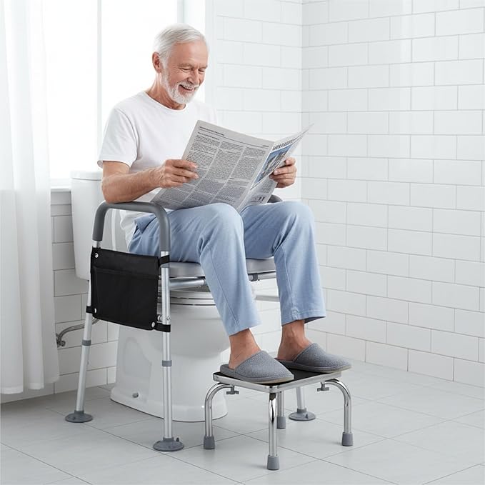 Yescom Raised Adjustable Toilet Seat with Steel Step Stool Bedside Commode for Elderly Seniors Disabled Handicapped