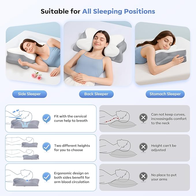 Cervical Neck Pillow, Ergonomic Memory Foam Pillows with Breathable Pillowcase, Adjustable Contour Neck Support Pillow for All Positions