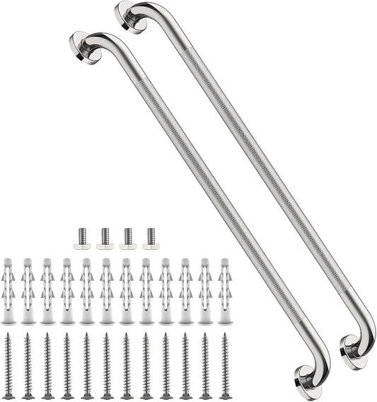 36 Inch Anti Slip Shower Grab Bar,Munzong 2 Pack Bathroom Grab Bars and Showers,Brushed Nickel Knurled Handicap Balance Bar,Safety Hand Rail Support Elderly Senior Bath Handle