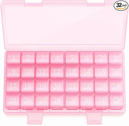 Barhon Monthly Pill Organizer 1 Time a Day, 30 Day Pill Organizer Once a Day, One Month Pills Box for Travel, Pink Medicine Pill Box for Vitamins, Supplements & Fish Oils
