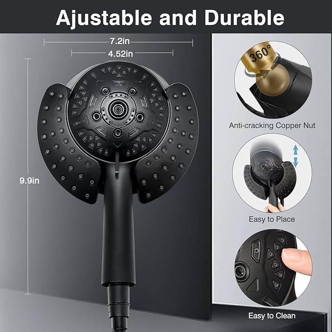 INAVAMZ Shower Heads with Handheld Spray Combo: 7.2" Rain Shower Head & Handheld Shower Head 2-IN-1 Shower Head with 60" Hose (BLACK), Shower Trim Systems