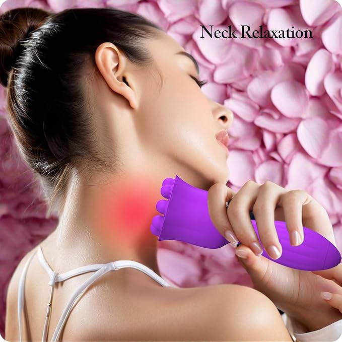 Mini Handheld Massager, Waterproof Soft Silicone, for Shoulder, Back, Neck, Face, Head & Full Body Muscle Relief, USB Rechargeable, 10 Adjustable Speed Modes, Purple