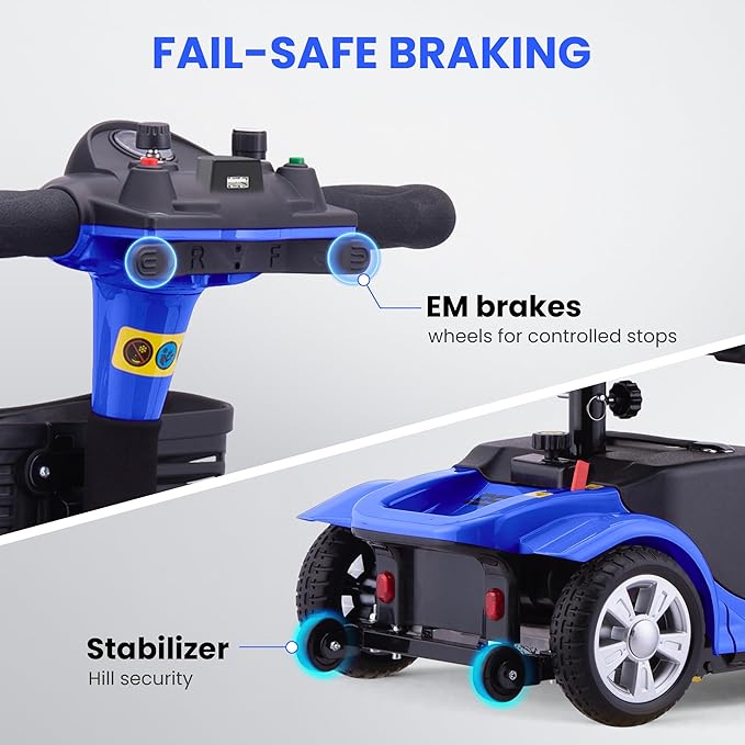 Arshin Mobility Scooter, Electric Foldable Mobility Scooter 300lbs Capacity with Detachable Battery, 15-Miles Powered Mobility Scooters for Seniors & Adults with USB Port, Charger Included (Blue)