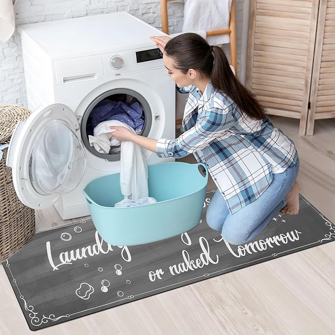 XLHOMO Laundry Room Rug Runner, 17"x60" Non Slip Nappa Leather Laundry Rugs, Grey Farmhouse Washable Floor Laundry Mats for Laundry Room, Kitchen, Washroom, Bathroom, Mudroom, Hallway Entryway Decor
