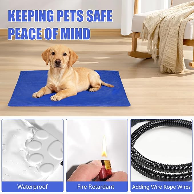 RIOGOO Pet Heating Pad, Electric Heating Pad for Dogs and Cats with Timer, 6 Level Adjustable Temperature Dog Heated Blanket (Blue, M:25''x12.5‘’)