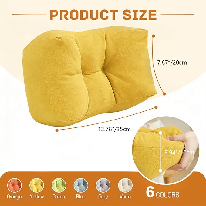 Lumbar Support Pillow Small Lower Back Pillow for Office Chair, Car Seat, and Desk Chair Ergonomic High-Elasticity Cushion for Pain Relief and Comfort on Sofa, Bed, or Travel (Yellow)
