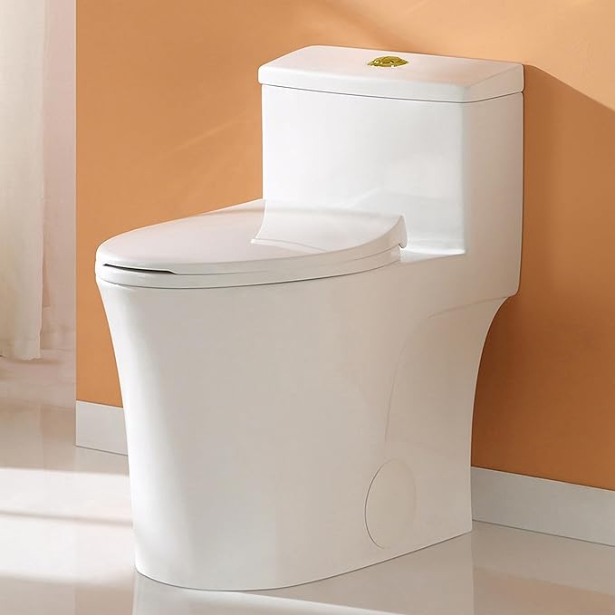 HOROW T0338WG One Piece Toilet with Gold Button, Elongated Toilet with Comfort Seat Height, ADA Chair Height 17.3", Dual Flush 0.8/1.28 GPF, Standard White Toilet Bowl, Gold Tank Button