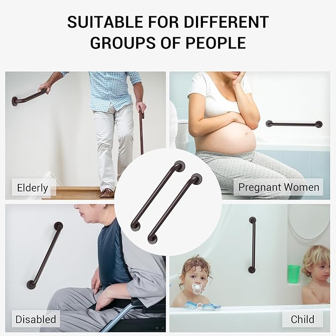 16 Inch Grab Bars for Wall Oil Brown, Safety Shower Grab Bars for Seniors Elderly Handicapped, Handicap Grab Bars for Shower with Concealed Screws, Tesuchan