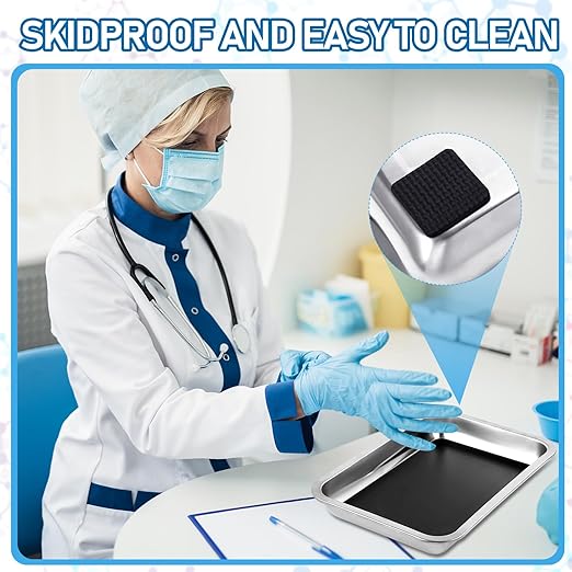 Conelist Dissection Pan with Wax Thicken and 4 Rubber Nonslip Mat Reusable Stainless Steel Thicken Dissection Pan for Lab Experiment Junior Senior(12.2 x 8.27 Inch,Black,8 Set)