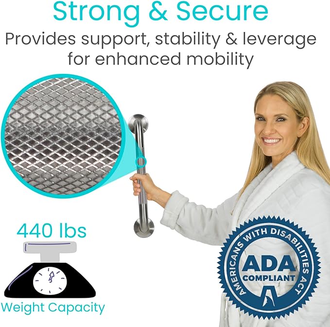 Vive Grab Bar for Bathtubs and Showers (Textured) - Handicap Bathroom Safety Rail for Elderly - Wall Handle for Tub, Toilet, & Bath - Disability Assist Device Accessory Handrail