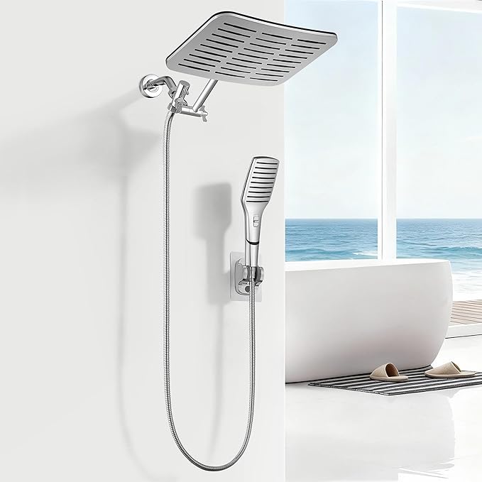 XXL 12.2" Rain Shower Head with Handheld Spray Combo, High Pressure Rainfall Shower Head, Height Adjustable Dual Shower Head, Luxury Waterfall Showerhead Bathroom