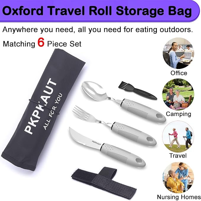 Weighted Parkinsons Utensils for Hand Tremors, Weighted Silverware for Parkinsons Patients Arthritic Hands, Built Up Utensils for Adults, Adaptive Eating Utensils for Disabled People Elderly